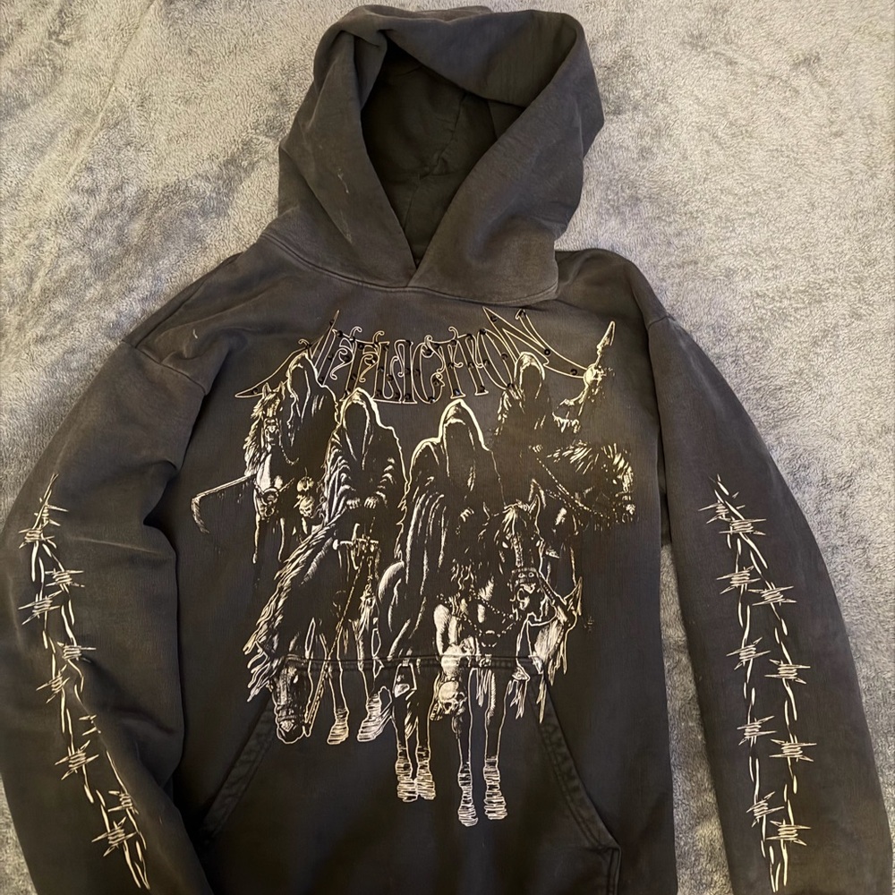Black Graphic Hooded Sweater with Metallica-Inspired Print